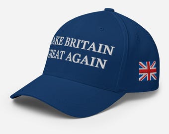 Make Britain Great Again Hat, Embroidered Structured Flexfit Cap, British Pride, Union Jack Flag Hat, Multiple Colors