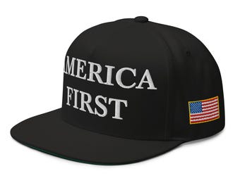 AMERICA FIRST Hat, Patriotic American Flag Embroidered Structured 5 Panel Snapback Cap, America First Gift, Multiple Colors