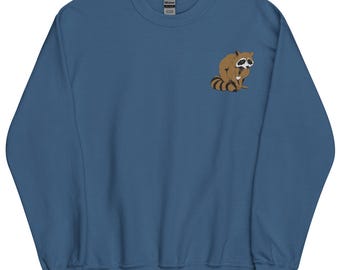 Sudadera de mapache, suéter de cuello redondo de manga larga bordado, regalos de mapache, camiseta de panda basura, varios colores