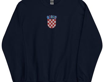 Croatian Coat of Arms Sweatshirt, Embroidered Center Chest Crewneck Pullover Sweater, Croatia Gifts, Croatian American, Hrvatska