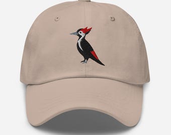 Pileated Woodpecker Hat, Embroidered Adjustable Cotton Dad Cap, Woodpecker Gifts, Cute Bird Hat, Bird Watching Gifts, Multiple Colors