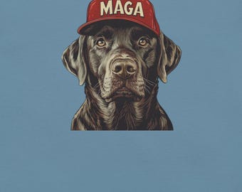 Chocolate Labrador Wearing MAGA Hat Shirt, Funny Chocolate Lab Tshirt, Dogs for Trump, MAGA Trump 2024 Parody Tee, MAGA Dog Shirt