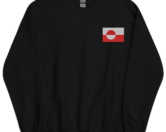 Greenland Sweatshirt, Greenlandic Flag Embroidered Long Sleeve Pullover Sweater, Greenland Gifts, Multiple Colors