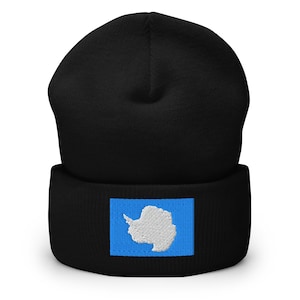 Antarctica Beanie, Antarctica Flag Embroidered Cuffed Winter Beanie Hat, South Pole, Antarctica Gifts, Multiple Colors