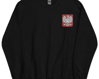 Polsk vapensköldströja, broderad rundhalsad tröja, polska gåvor, polsk örn, polskt arv, flera färger