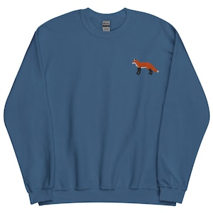 Fox Sweatshirt, EMBROIDERED Red Fox Long Sleeve Crewneck Sweater, Fox Gifts, Animal Sweater, Fox Lover, Multiple Colors