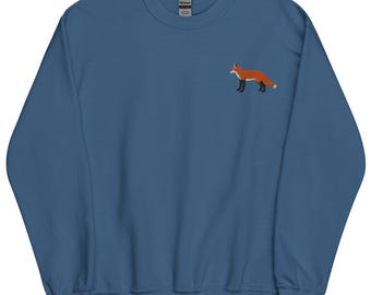 Fox Sweatshirt, EMBROIDERED Red Fox Long Sleeve Crewneck Sweater, Fox Gifts, Animal Sweater, Fox Lover, Multiple Colors
