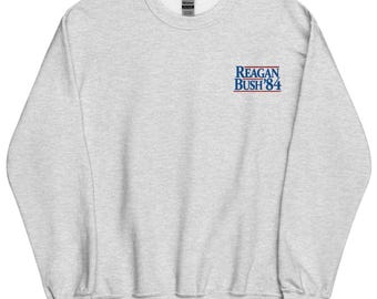 Reagan Bush '84 Sweatshirt, EMBROIDERED Vintage Campaign Crewneck Sweater, Conservative Gifts, Ronald Reagan, Multiple Colors
