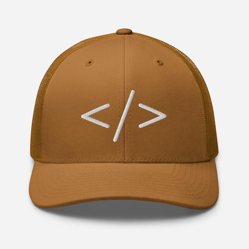 Coding Hat, HTML Coding Symbol Embroidered Adjustable Trucker Cap, Coding Gifts, Computer Programmer, Multiple Colors