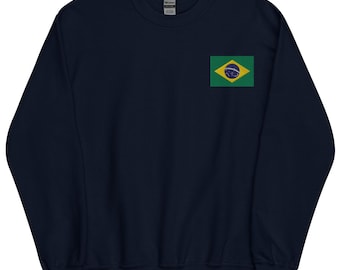 Brazil Sweatshirt, Brazilian Flag Embroidered Long Sleeve Crewneck Sweater, Brazil Gifts, Brazil World Cup, Multiple Colors