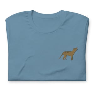 Thylacine Shirt, EMBROIDERED Tasmanian Tiger Short Sleeve Crewneck Tshirt, Thylacine Gifts, Cryptid Animal Shirt