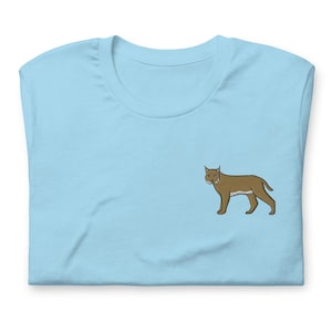 Bobcat Shirt, Embroidered Short Sleeve Crewneck Tshirt, Bobcat Gifts, Wildlife Tshirt, Multiple Colors