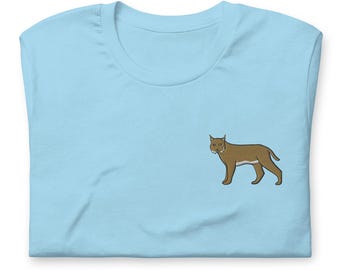 Bobcat Shirt, Embroidered Short Sleeve Crewneck Tshirt, Bobcat Gifts, Wildlife Tshirt, Multiple Colors