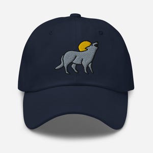Wolf Howling at Moon Hat, Embroidered Adjustable Cotton Dad Cap, Wolf Gifts, Wolf Lover, Multiple Colors