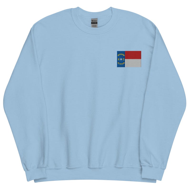 North Carolina Flag Sweatshirt, Embroidered Long Sleeve Crewneck Sweater, North Carolina Gifts, NC Native, Multiple Colors