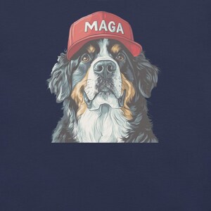 Bernese Mountain Dog Wearing MAGA Hat Shirt, Crewneck Short Sleeve DTG Printed Tshirt, Dogs for Trump, MAGA Dog Tshirt, Mountain Dog Shirt