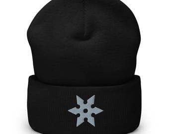 Ninja Kaststjärnemössa, Broderad Vintermössa med Manschett, Ninjapresenter, Kaststjärna, Flera Färger