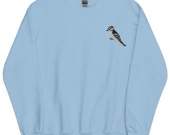 Downy Woodpecker Sweatshirt, EMBROIDERED Long Sleeve Crewneck Sweater, Woodpecker Gift, Birding Gifts, Multiple Colors