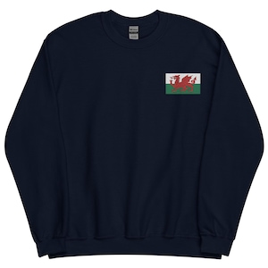 Wales Sweatshirt, Welsh Flag Embroidered Long Sleeve Crewneck Sweater, Welsh Gifts, Wales Soccer, Welsh American, Multiple Colors
