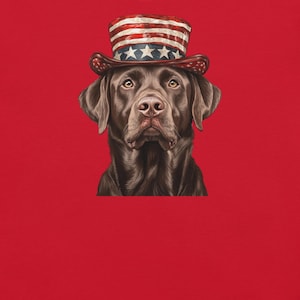 Patriotisk chokladlabradorskjorta, chokladlabrador som bär Uncle Sam-hatt-t-shirt, chokladlabradorgåvor, patriotisk 4 juli-t-shirt