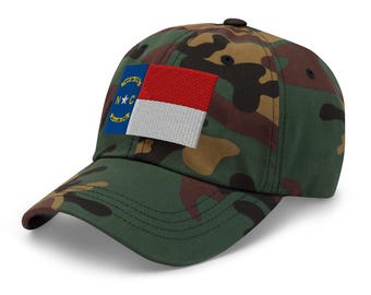 North Carolina Flag Hat, EMBROIDERED Adjustable Cotton Dad Cap, North Carolina Gifts, NC Native Gift, Multiple Colors