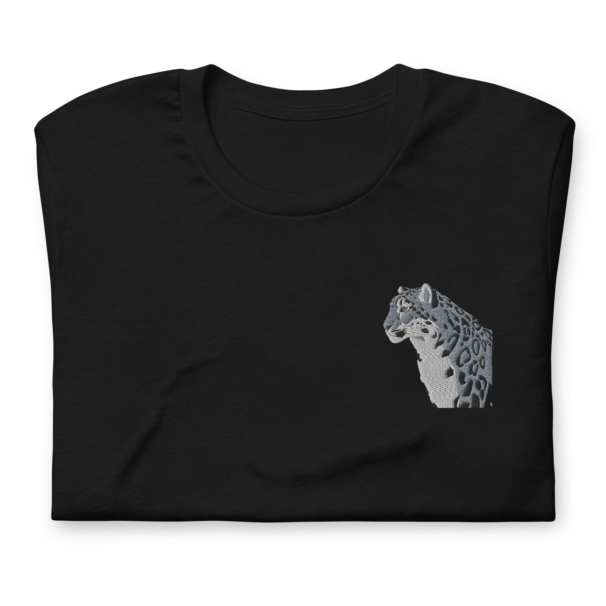 Snow Leopard Shirt, EMBROIDERED Short Sleeve Crewneck Tshirt 