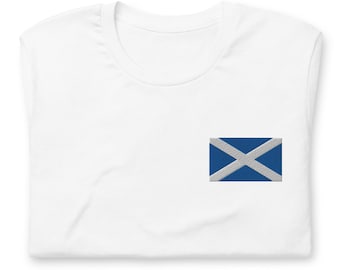 Scottish Flag Shirt, Embroidered Short Sleeve Crewneck Tshirt, Scotland Gifts, Scottish Heritage, Scotland Souvenir, Multiple Colors