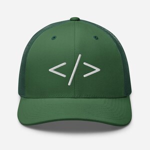 Coding Hat, HTML Coding Symbol Embroidered Adjustable Trucker Cap, Coding Gifts, Computer Programmer, Multiple Colors