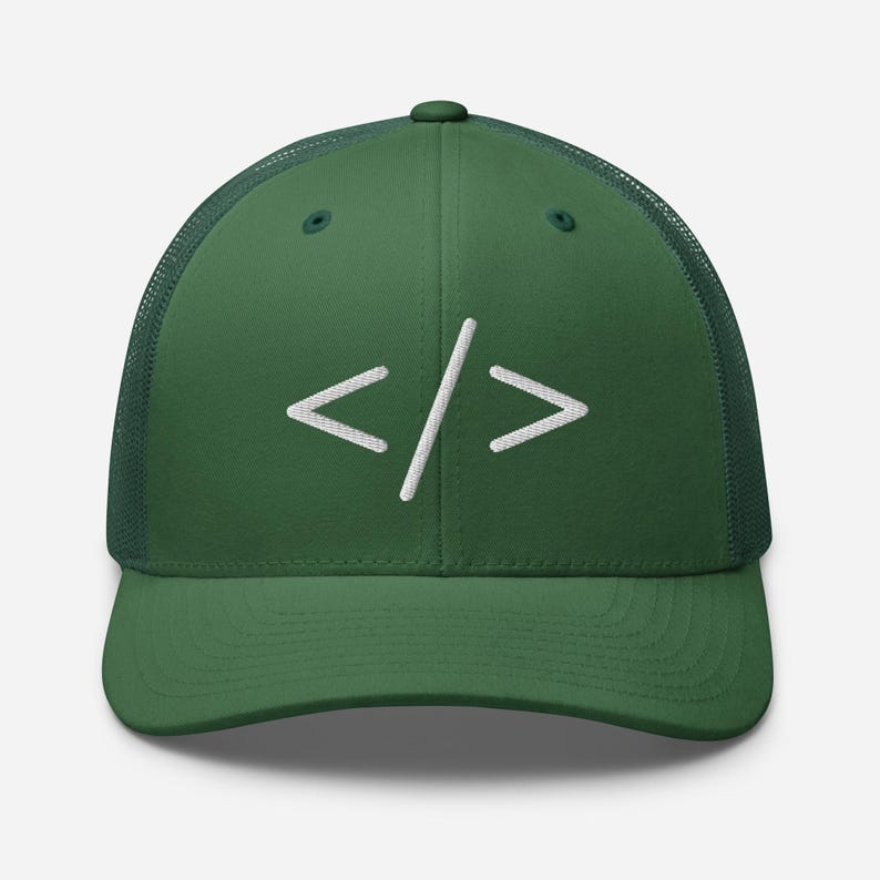 Coding Hat, HTML Coding Symbol Embroidered Adjustable Trucker Cap, Coding Gifts, Computer Programmer, Multiple Colors