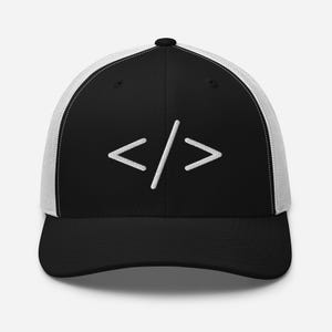 Coding Hat, HTML Coding Symbol Embroidered Adjustable Trucker Cap, Coding Gifts, Computer Programmer, Multiple Colors