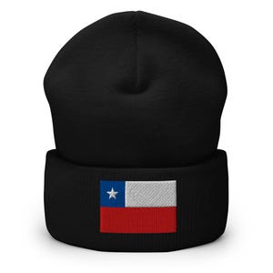 Chile Beanie, Chilean Flag Embroidered Cuffed Winter Beanie Hat, Chilean Gifts, Chile Soccer, Multiple Colors