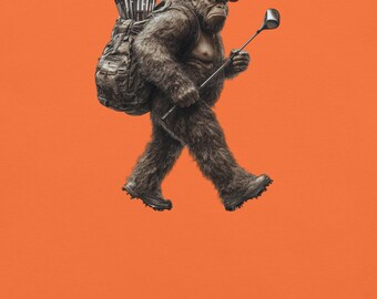 Golfing Bigfoot Shirt, Funny Bigfoot Holding Golf Club Short Sleeve Crewneck Tshirt, Funny Sasquatch Shirt, Golfing Shirts, Gift for Golfers