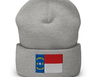 North Carolina State Flag Beanie, Embroidered Cuffed Beanie Hat, North Carolina Gifts, Carolina Souvenir, Multiple Colors