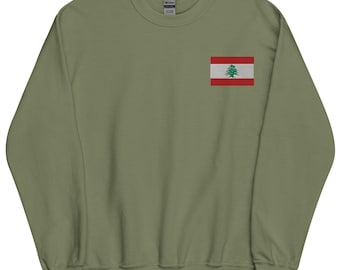 Bluza z nadrukiem Libanu, sweter z długim rękawem i okrągłym dekoltem z haftowaną flagą Libanu, prezenty z Libanu, prezent libańsko-amerykański, wiele kolorów