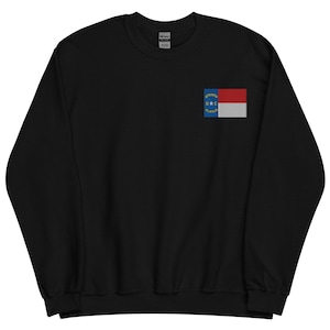 North Carolina Flag Sweatshirt, Embroidered Long Sleeve Crewneck Sweater, North Carolina Gifts, NC Native, Multiple Colors