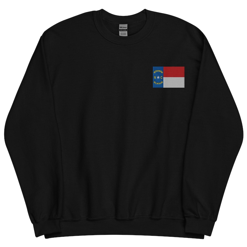 North Carolina Flag Sweatshirt, Embroidered Long Sleeve Crewneck Sweater, North Carolina Gifts, NC Native, Multiple Colors