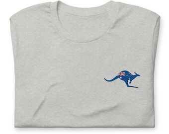 Australia Kangaroo Flag Shirt, EMBROIDERED Short Sleeve Crewneck Tshirt, Kangaroo Gifts, Aussie Gifts, Multiple Colors