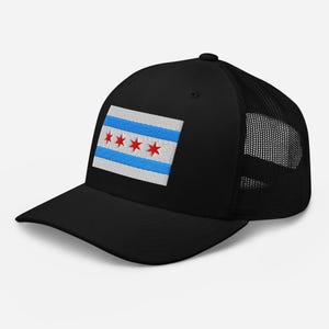 Chicago Flag Trucker Hat, Embroidered Adjustable Mesh Back Trucker Cap, Chicagoan Gifts, Chicago Native, Chicago Sports Fan Gift