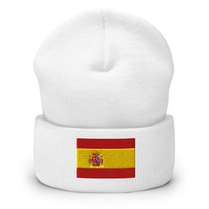 Spain Beanie, Spanish Flag Embroidered Cuffed Winter Beanie Hat, Spain Gifts, Spain Soccer World Cup, Multiple Colors