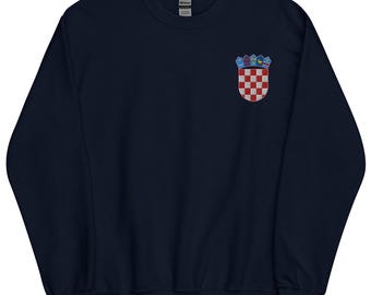 Croatian Coat of Arms Sweatshirt, Embroidered Crewneck Pullover Sweater, Croatia Gifts, Croatian American, Hrvatska, Multiple Colors
