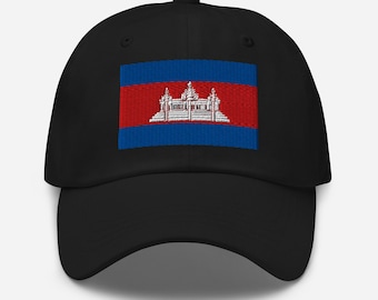 Cambodia Hat, Cambodian Flag Embroidered Adjustable Cotton Baseball Cap, Cambodia Gifts, Cambodian American, Multiple Colors