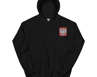 Polsk vapensköldhuva, broderad tröja med huva, polska gåvor, polsk örn, polskt arv, flera färger