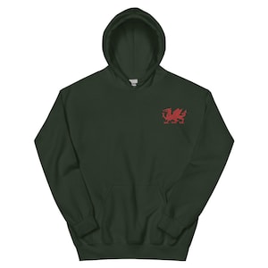 Sudadera con capucha y cuello redondo con dragón galés bordado, regalos de Gales, souvenir de Gales, varios colores