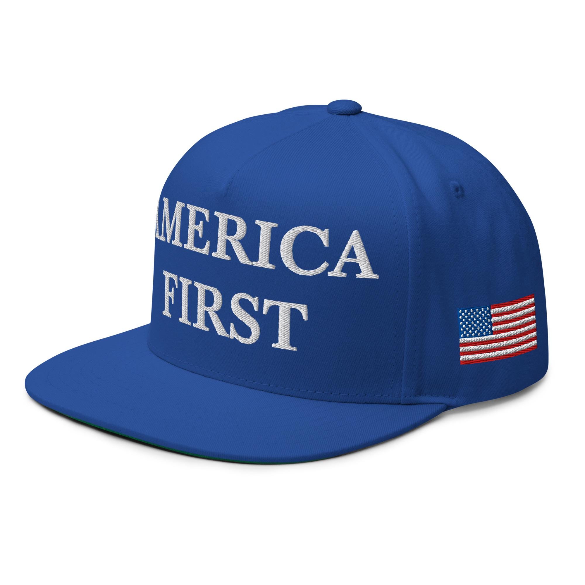 AMERICA FIRST Hat, Patriotic USA Flag Embroidery Adjustable