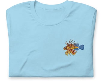 Lionfish Shirt, Embroidered Short Sleeve Crewneck Tshirt, Lionfish Gift, Exotic Fish, Cute Animal Tee, Multiple Colors