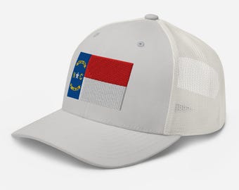 North Carolina Flag Hat, Embroidered Adjustable Mesh Trucker Cap, North Carolina Gifts, NC Native Souvenir Gift, Multiple Colors