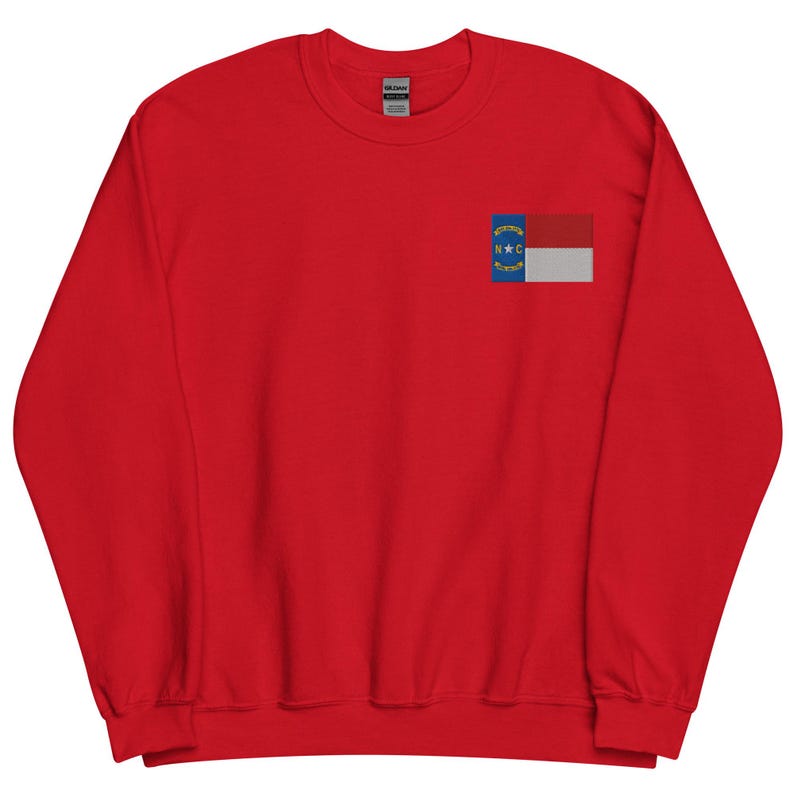 North Carolina Flag Sweatshirt, Embroidered Long Sleeve Crewneck Sweater, North Carolina Gifts, NC Native, Multiple Colors
