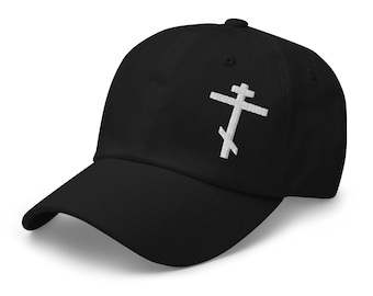 Orthodox Christian Cross Hat, Embroidered Adjustable Cotton Dad Cap, Orthodox Christian Gifts, Three Bar Cross, Multiple Colors