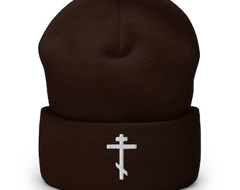 Synthetische Kreuzmütze, gestickte Beaniemütze mit Manschette, christliche Geschenke für Männer, Dreistangenkreuz, christliche christliche Geschenke, mehrere Farben
