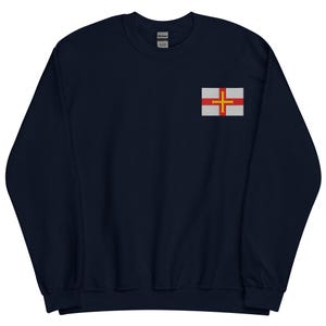 Guernsey Flag Sweatshirt, EMBROIDERED Long Sleeve Crewneck Sweater, Guernsey Gifts, Channel Islands, Multiple Colors